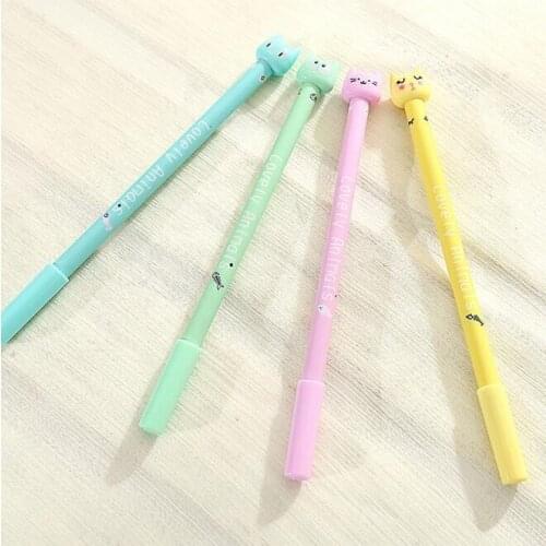 1pcs/lot 0.5mm Black Ink 3D Cute Design Cat Head Candy Color Straight Rod With Cap Gel Pen Funny Students' Prize Gift