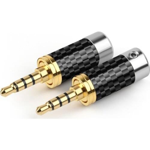 2PCS 3.5mm 4 Pole Earphone Plug Gold Plating Carbon Fiber 3.5 Male Balanced Plug Audio Connector Hifi Headset Wire Adapter DIY