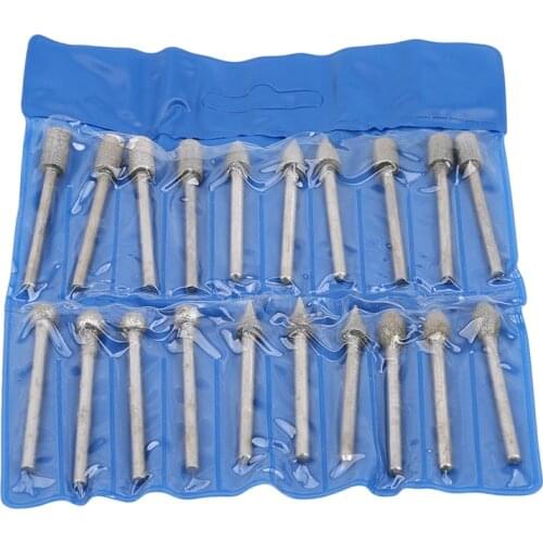 20pcs Shank Plating Grinding Heads Mini Drill Burrs Bit Set For Jade Electroplated Silicon Carbide Glass Gem Mold Tool