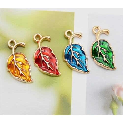 8pcs mix color enamel alloy tree leaves jewelry DIY pendant for earrings keychain Gifts Earrings Necklace Pendant Gold Metal