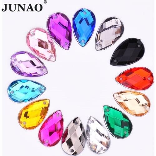 JUNAO 18x25mm Mix Color Sewing Crystal Big Drop Rhinestone Flat Back Acrylic Gems Crystal Strass Appliques Sew On Stones Crafts