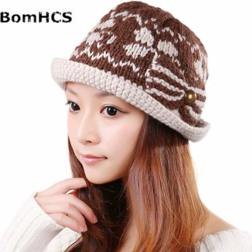 BomHCS All-match Fashion Women Autumn Winter Warm Knitted Hat 100% Handmade Crochet Beanie Beret Ski Cap