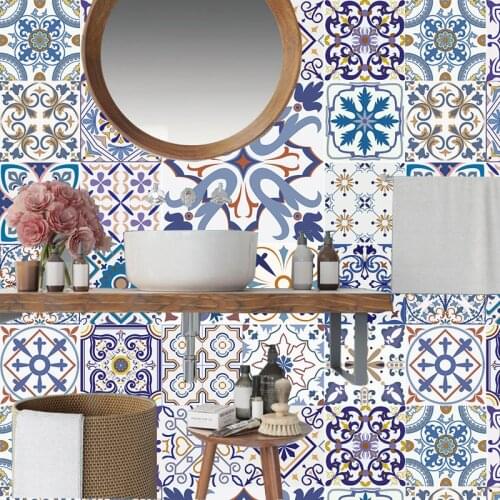 Colorful Retro Strip Tiles Wall Sticker Kitchen Stairs Door Wardrobe Decoration Wallpaper Art Mural Customed