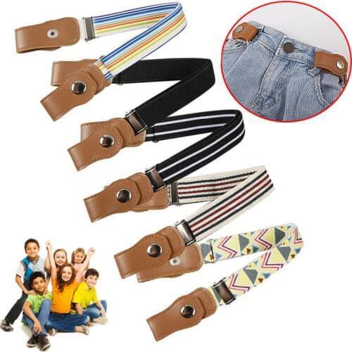 Elastic Belt No Buckle Stretch Belt for Children Kids Adjustable Boys and Girls Stripe Solid Belts for Jeans Pants Waistbelts
