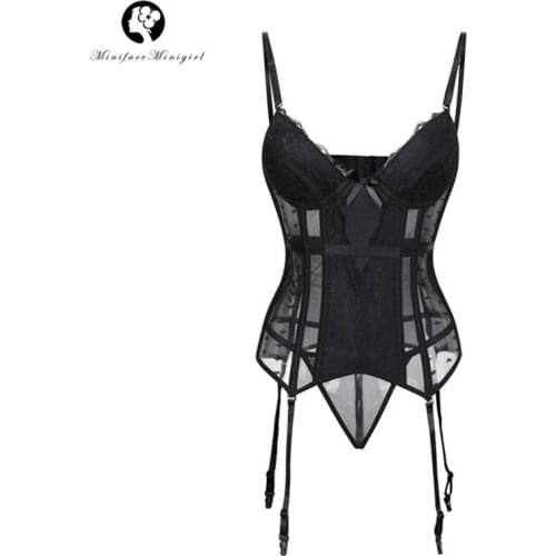 Womens Plus Size Lingere Elasticity Corset Bustier With Cup Mesh Breathable Overbust Corsets Sexsi Underwear Garter G-String