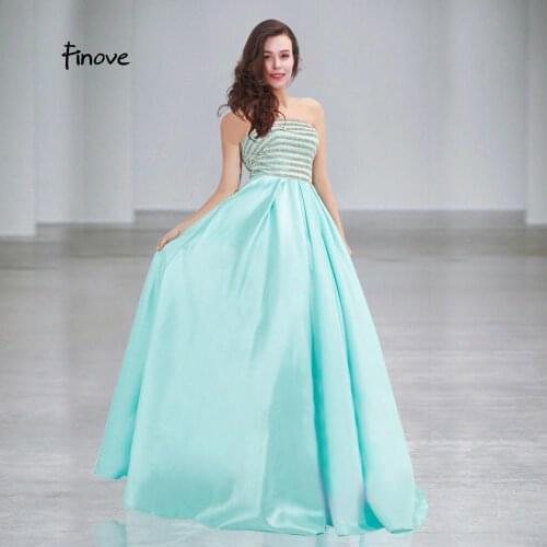 Finove Prom Dress 2020 Sexy Strapless Crystal Beading Party Long Evening Dresses for Woman