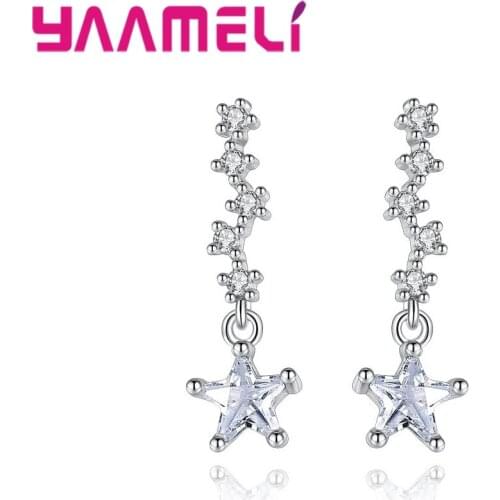 Hot Sale 925 Sterling Silver Crystal Star Earrings for Woman Long Earrings Fashion Jewelry Accessories For Sale