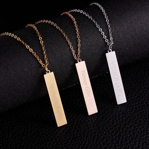 Customized Personalized Vertical Plate Pendant Engraving Necklace Stainless Steel Custom Name Chain Choker Women Fashion Jewelry