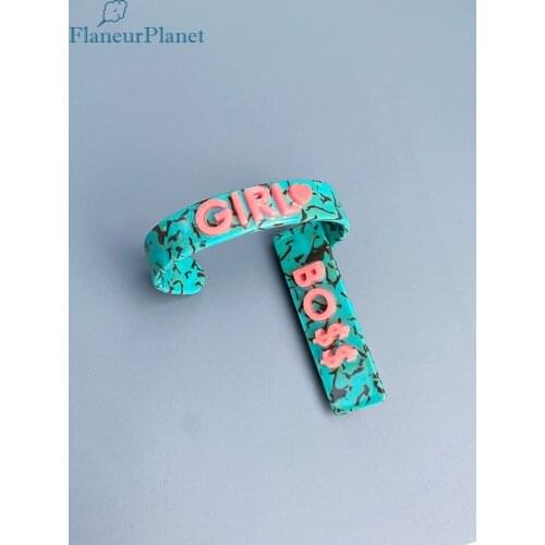 FlaneurPlanet Personalized Custom Gifts / One Cuff Bangle And One Hair Clip Customize With Word Or Name