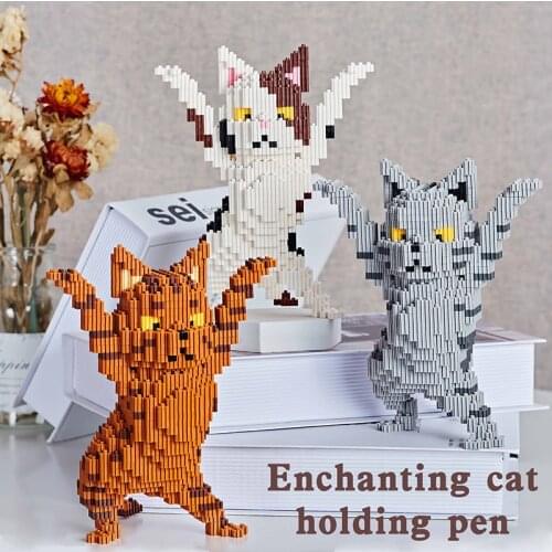 Cartoon Animal Standing Cat Model Building Blocks DIY Anime Pet Decoration Assembled Building Blocks Childrens Toy Gifts No Box