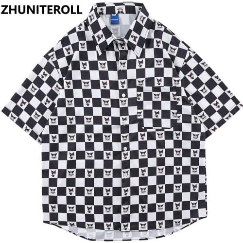 2021 Summer Hawaiian Blouse Hip Hop Streetwear Plaid Graphics Print Short Sleeve Vintage Shirts Fashion Casual Harajuku Men Tops