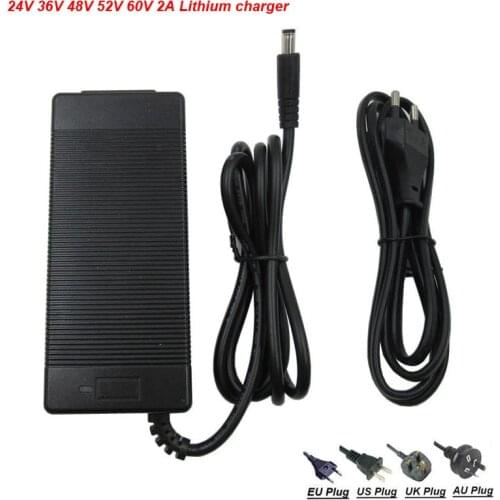 24V 36V 48V 52V 60V 2A Lithium Charger Output 29.4V 42V 54.6V 58.8V 67.2V E bike Bicycle Battery Charger with DC Port