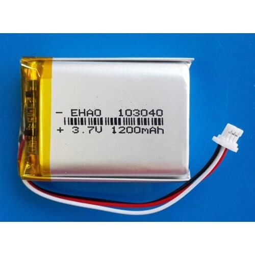 3.7V 1200mAh lipo polymer lithium Rechargeable battery + JST 1.0mm 3pin plug for MP3 GPS DVD recorder headset camera 103040