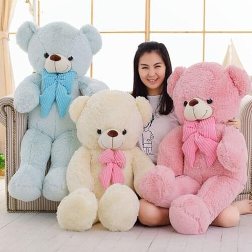 80-120cm one piece cute stuffed bear with bow plush toy soft sleeping cushions children baby girlfriend gift 3 Size