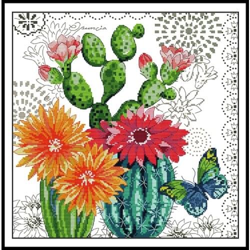 Prickly Pear Flower Patterns DIY Handmade Needlework Counted Cross Stitch Kit 14ct Embroidery Kit Printed Canvas Home Decoration