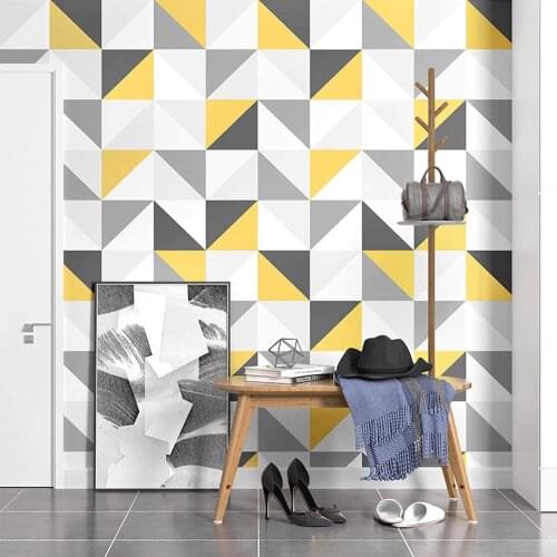Korean Nordic Geometric Triangle Wallpaper for Bedroom Living Room Trellis Wall Papers Home Wallcovering Mural Black Grey Yellow