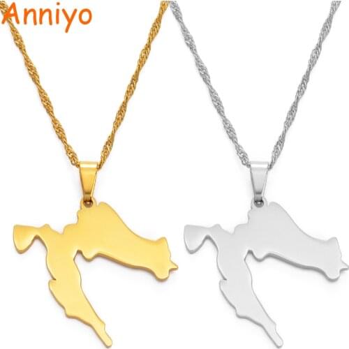 Anniyo Croatia Map Pendant Necklaces Gold Color Stainless Steel for Women Girls Maps of the Croatian Jewelry Gift #045521