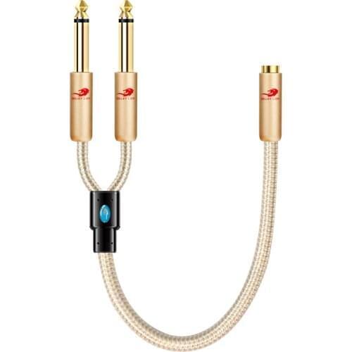 25CM Premium Audio Conversion Cable 3.5mm Female to Dual 6.35mm 1/4" Male for Mixer Console Amplifier Headphone PC OFC Cable