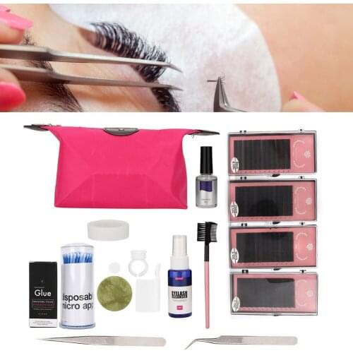 Professional Complete Eyelash Extension Tool Kit False Eyelashes Tweezers Cotton Swabs Comb Grafting Eyelash Makeup Beauty Set