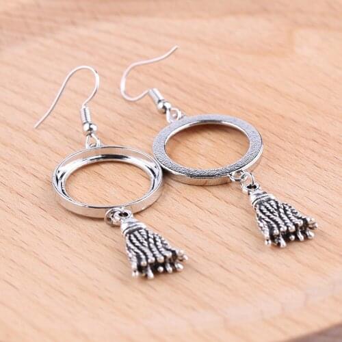 Reidgaller 5pairs 20mm round cabochon earring base settings diy blank tassel earrings connector findings for jewelry making