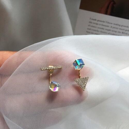 S925 Silver Needle Creative Asymmetric Street Shot ins Tide Sparkling Diamond Set Geometric Three-dimensional Earrings Color Ear