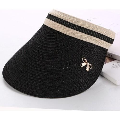 New Casual Womens Sun Hats Hand Made DIY Bowknot Visor Caps Summer Beach Straw Cap Shade Hat Empty Top Hat