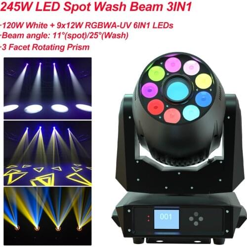245W LED Spot Wash Beam 3IN1 Moving Head Light 3 Facet Rotating Prism Stage Light Good For Parties DJ Disco Wedding Decoration
