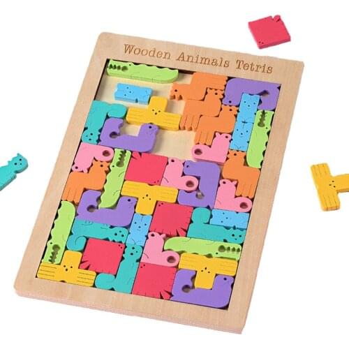 Tetris Colorful Wooden Puzzles For Kids Brain Teaser Educational Games For Children Animal Montessori Wooden Toys Russian 2019