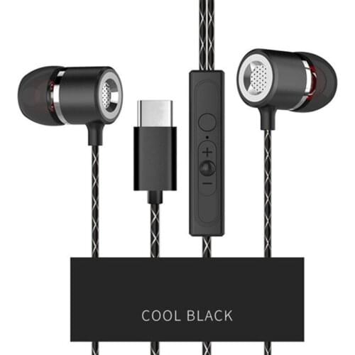 Type -c Hub Wired Control Stereo Bass Music Noise Reduction Earphone Sports Headset Earplugs With Microphone Ew