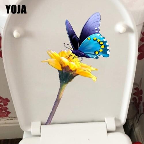 YOJA 14.8X22CM Yellow Flowering Branch Butterfly Toilet Seat Decor Cute Cartoon Home Room Wall Sticker T1-2354