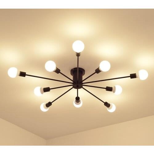 Retro Iron Ceiling Lights Black/White 6/8/10 Sockets Lighting Vintage Spiderr Ceiling Lamp Lighting Fixture for Living Room