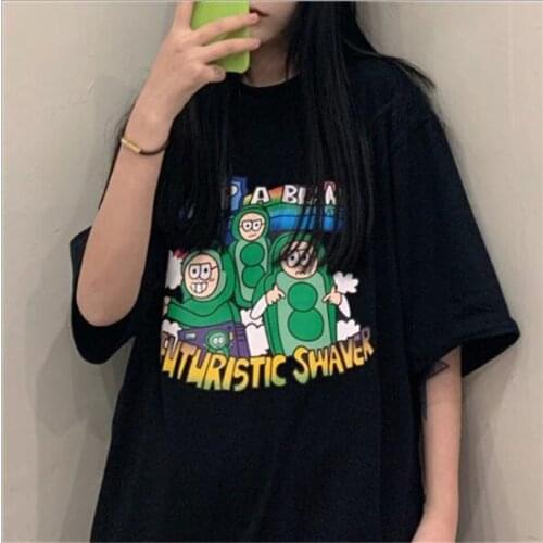European American Style Woman Tshirt Top Cute Cartoon Print Short Sleeve O Neck Woman T shirts Casual Loose T-shirt Femme