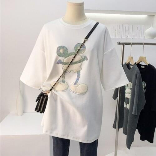 Winter Womens Short Sleeve Diamonds Cotton T Shirts Crewneck Long Thick Oversized Pullover Tees Tops Maxi Size