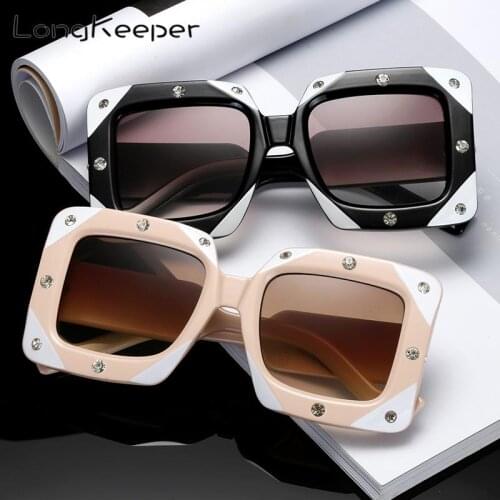LongKeeper Fashion Square Diamond Sunglasses Women 2021 Luxury Brand Punk Pink black white Oversized Female Glasses UV400