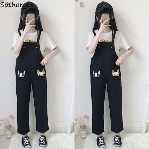 Jumpsuits Women Summer Ankle-length Printed Harajuku Kawaii Student Sweet Korean Style Pockets Simple Trendy Girls Outwear Chic