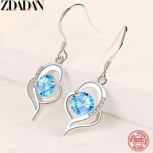ZDADAN New Arriver 925 Sterling Silver Heart Shaped Drop Earrings For Women Fashion Party Jewelry Gift