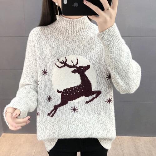 Chenille mink velvet sweater women 2021 autumn and winter temperament new loose half high neck long sleeve pullover knit top