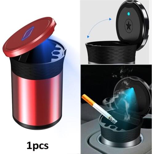 1PCS Red Auto Decoration Portable LED Light Car Emblem Logo Ashtray Storage Cup Container Cigar Ash Cup Holder with Lid
