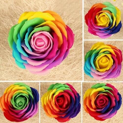 8CM Rainbow 10 colorful Rose Soaps Flower Wedding Supplies Gifts Event Party Goods Favor Toilet soap Scented bathroom accessor