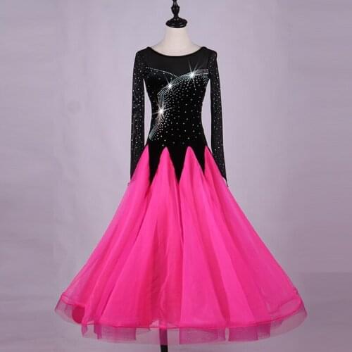 Free shipping Ballroom Dance Dresses Long Sleeve foxtrot Dancing Skirt Women Stage Waltz Ballroom Dress q026 red black