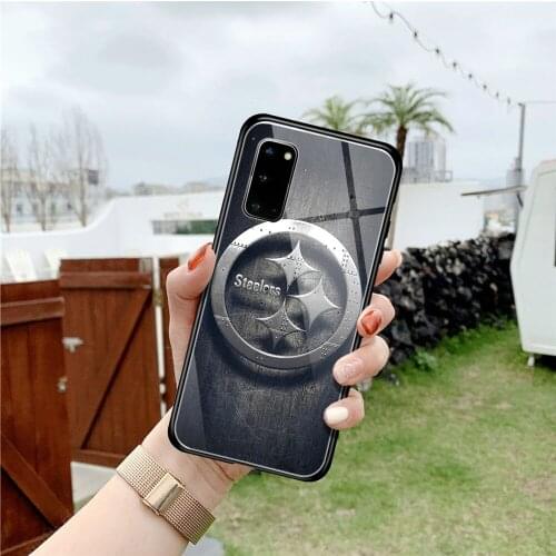 For Samsung Glass Phone Case Tempered Glass For Samsung S20 Plus S7 S8 S9 S10E Plus Note 8 9 10 Plus A7 2018 Steelers Phone Case