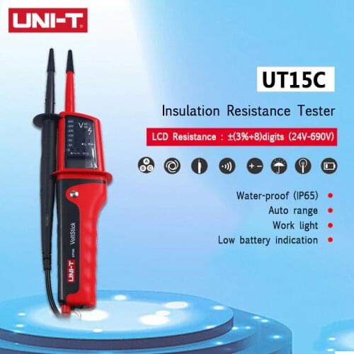 UNI-T UT15C Waterproof Digital Voltage Meter 24V~690V AC/DC Voltage Testers LCD Display Auto Range Phase Rotation Voltage Tester