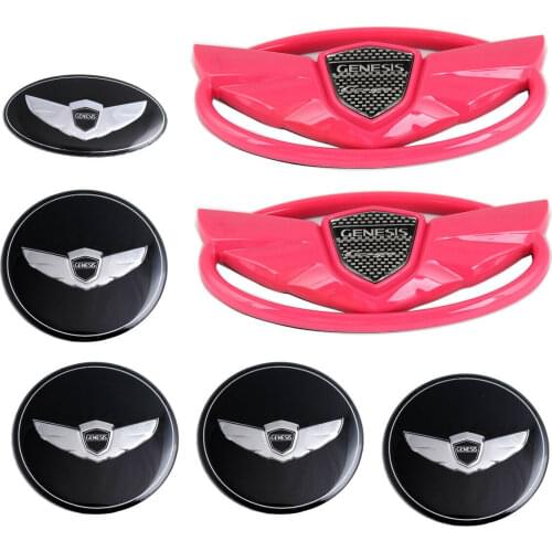 For Hyundai Coupe GENESIS Pink Front Grille Rear Trunk Steering Wheel Center Emblems