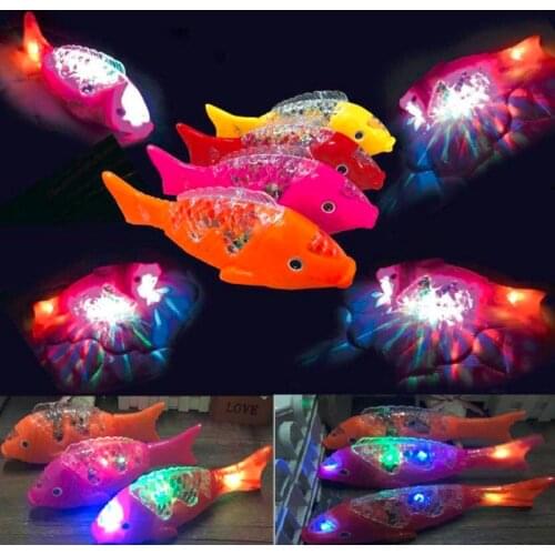 Electric projection fish music swing fish glow toy with fish rod for children toys