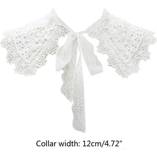 European Pastoral Style Women False Fake Collar Hollow Out Embroidery Floral Lace Half Shirt Shawl with Lace Up Bowtie Necklace