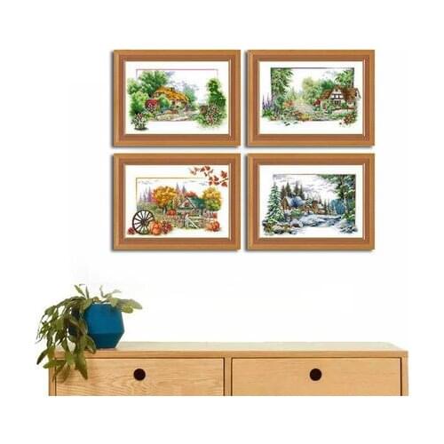 SJ023 Stich Cross Stitch Kits Craft Packages Cotton Seasons Painting Counted China DIY Needlework Embroidery Cross-Stitching