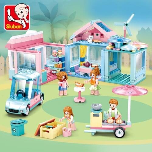 410PCS SLuban Assembled Building Blocks 0822 Urban Street View Cottage Garden Villa Assembly Model Girl Educational Toy Gift