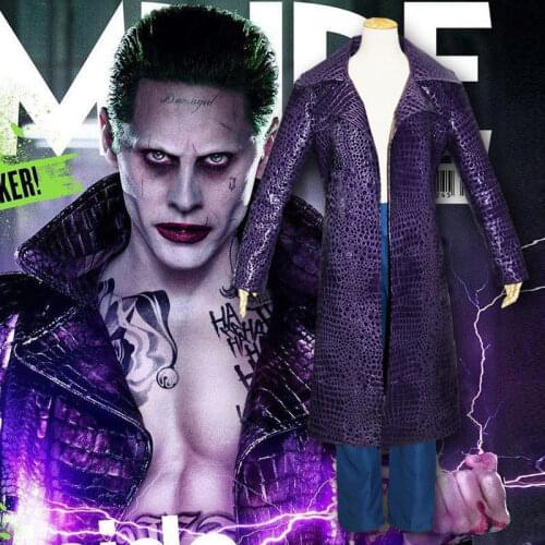 Halloween Jared Leto Joker Coat Jacket Pants Outfit Cosplay Costume Suicide Squad Trench