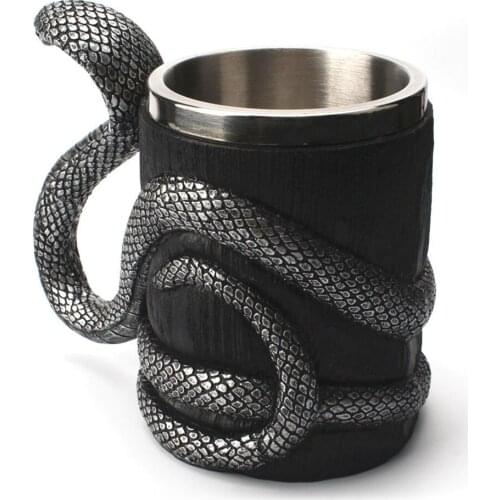Creative Cobra Handle Beer Mugs Tankard 304 Stainless Steel Resin Large Double-Layer Wine Coffee Drinking Water Cup Drinkware