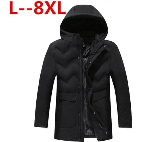Plus 8XL 6XL 5XL 4XL Winter Jacket Men Thick Warm Solid Color Mens Coat Hat Detachable Necessary Coat Black Army green